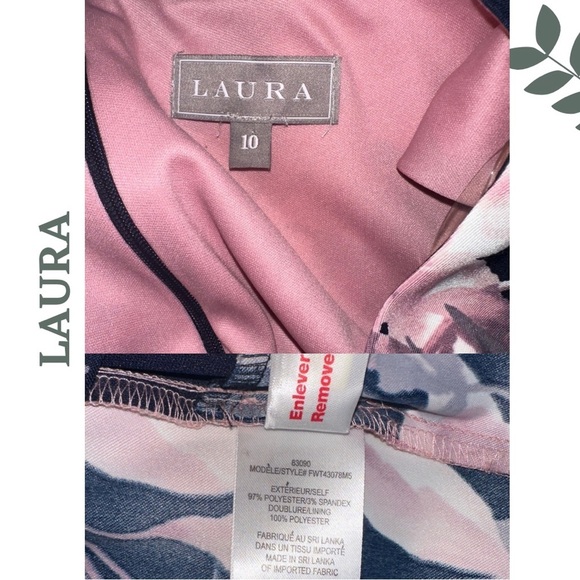 Laura Sleeveless Floral Print Dress Pink Navy Back Zipper Sheath Size 10 - Picture 6 of 6